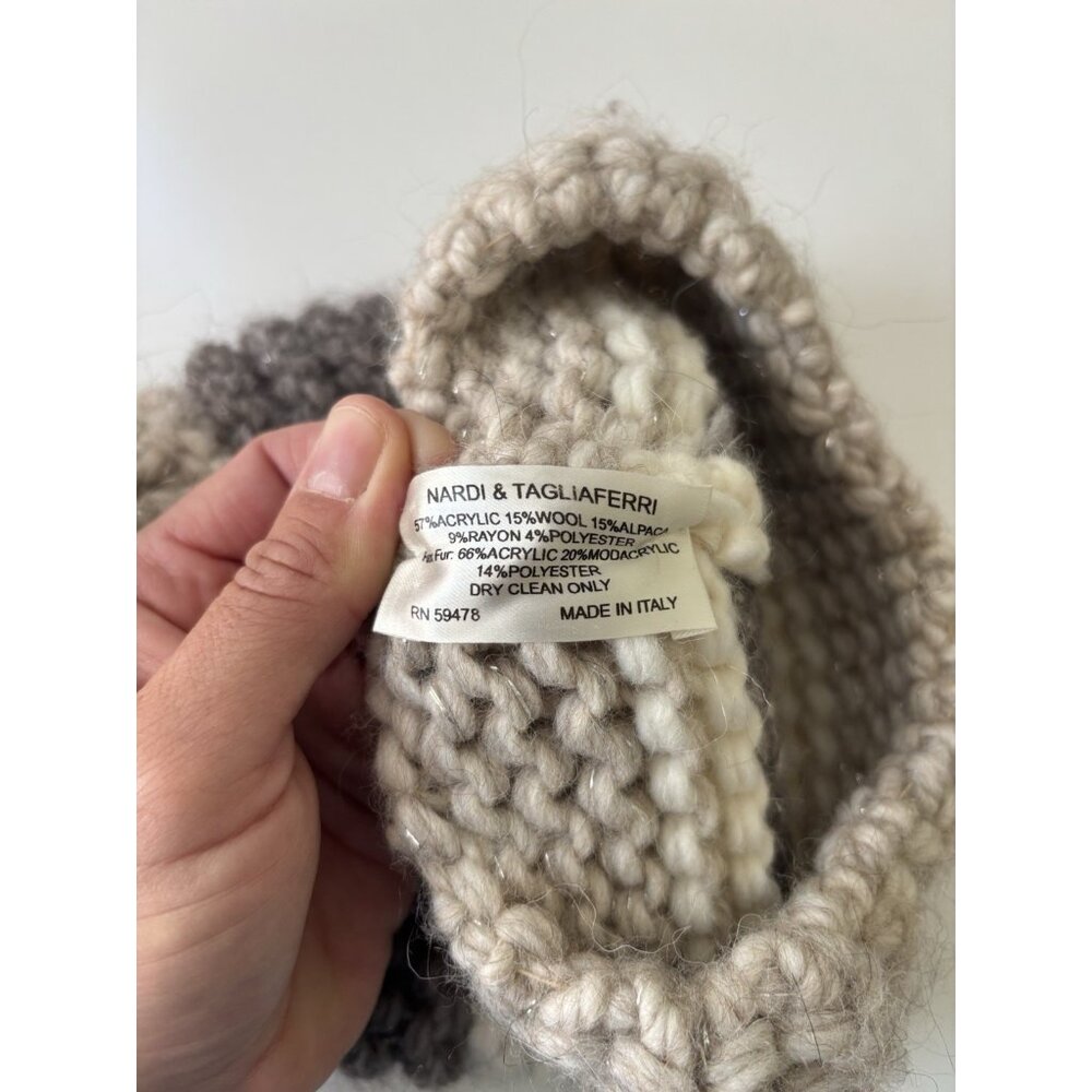 Nardi & Tagliaferri Knit Beanie Hat Italy alpaca winter pom pom tan gray wool - Picture 4 of 4